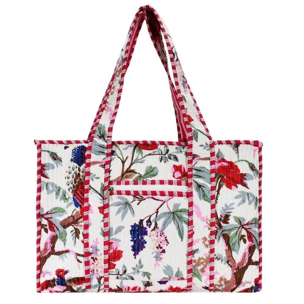 Floral Quilted Tote Bag in Red and White